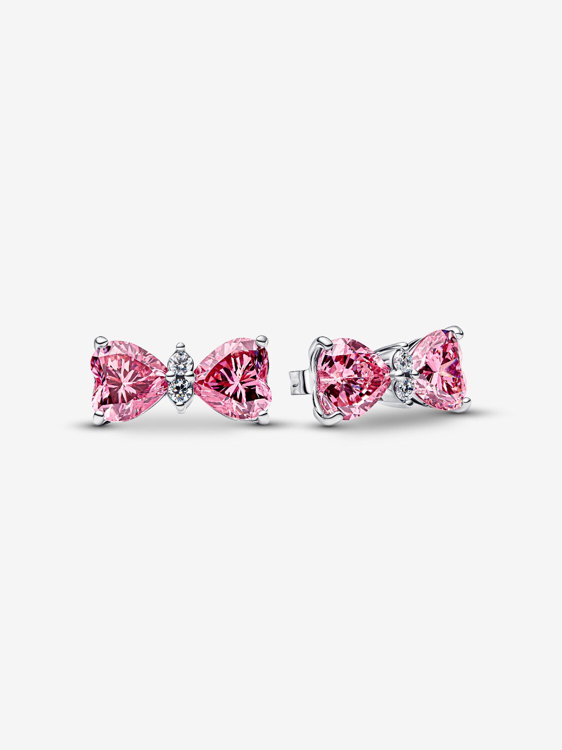 Bow sterling silver stud earrings with fancy pink 