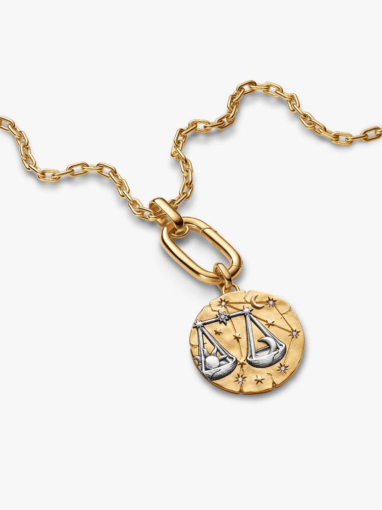 XL Libra sterling silver and 14k gold-plated medallion with clear cubic zirconia