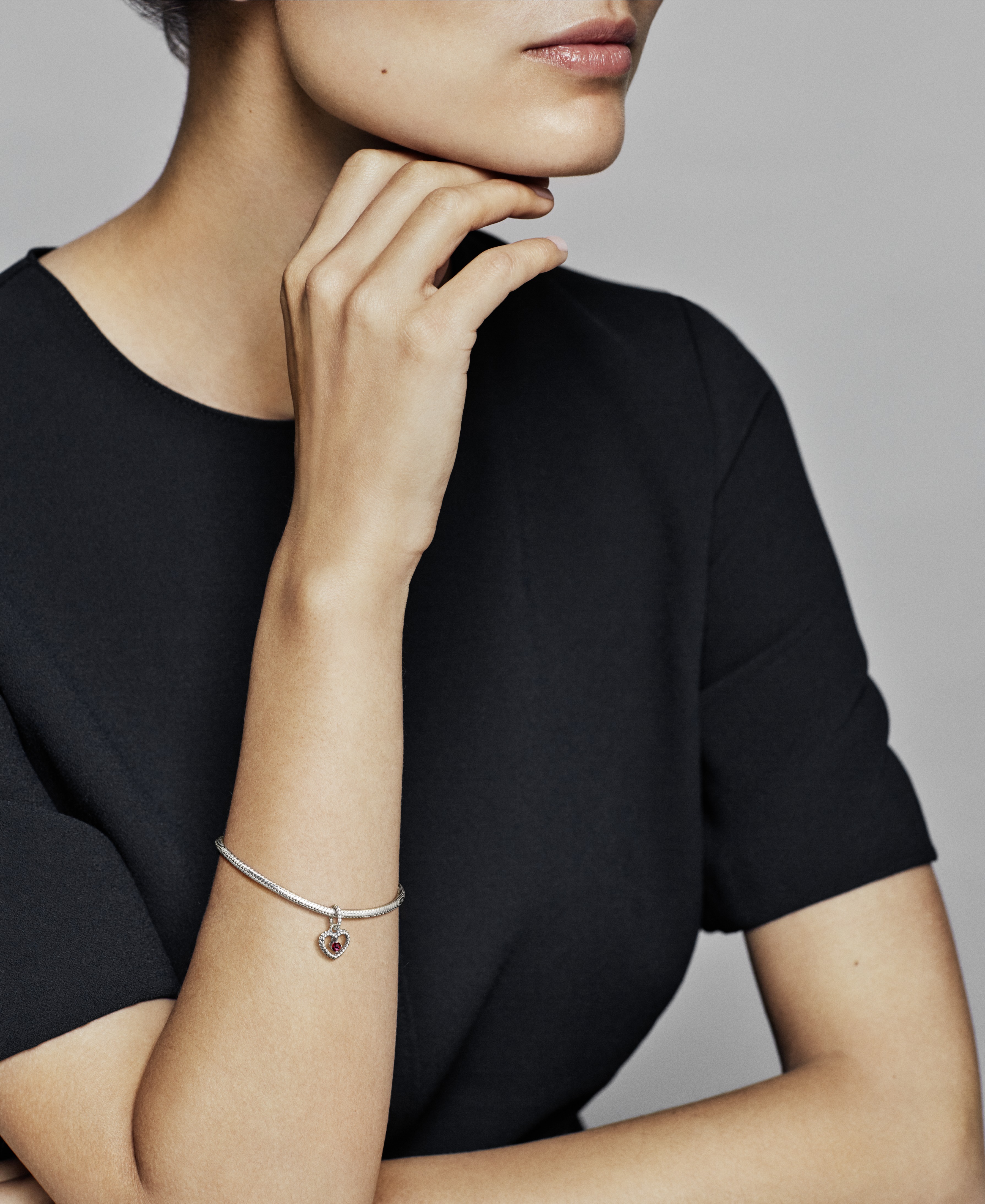 Heart sterling silver dangle with blazing redcryst