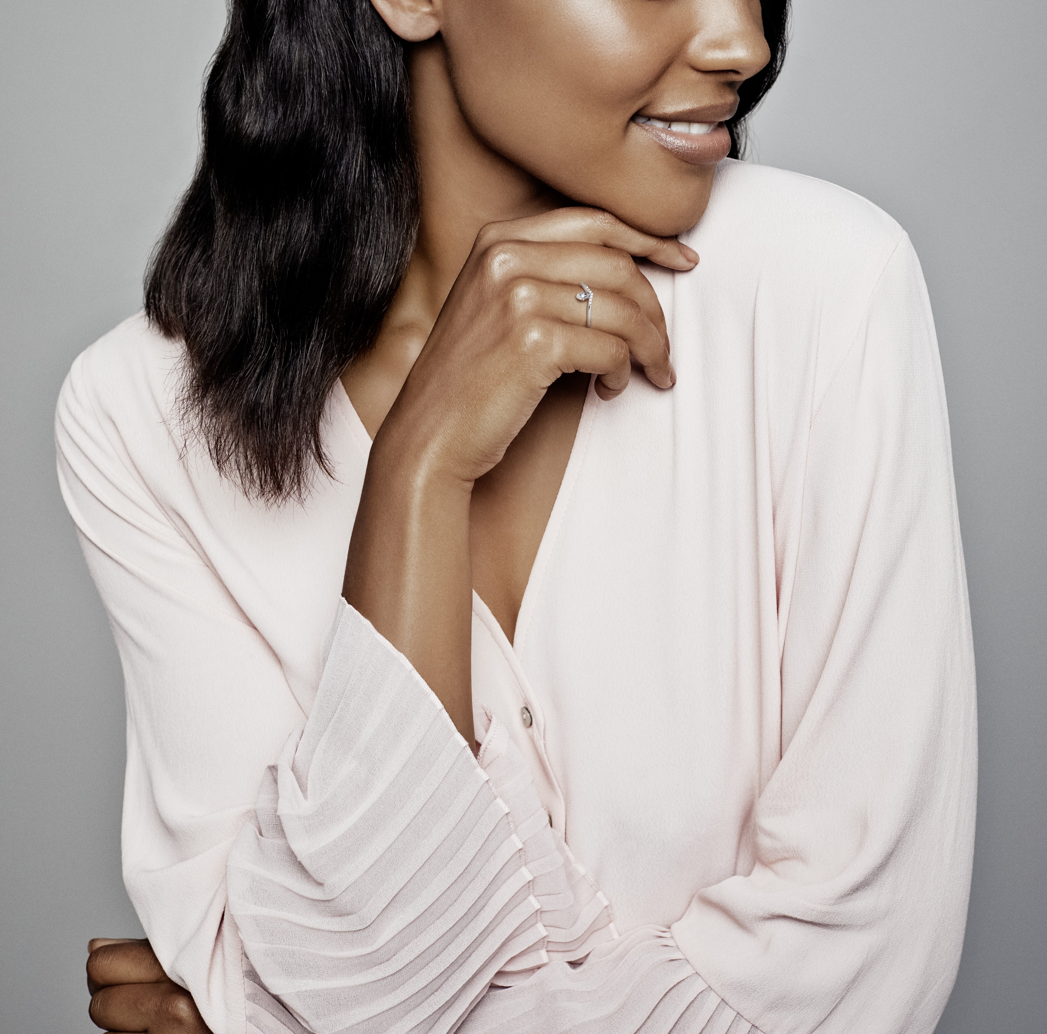 Wishbone silver ring with clear cubic zirconia