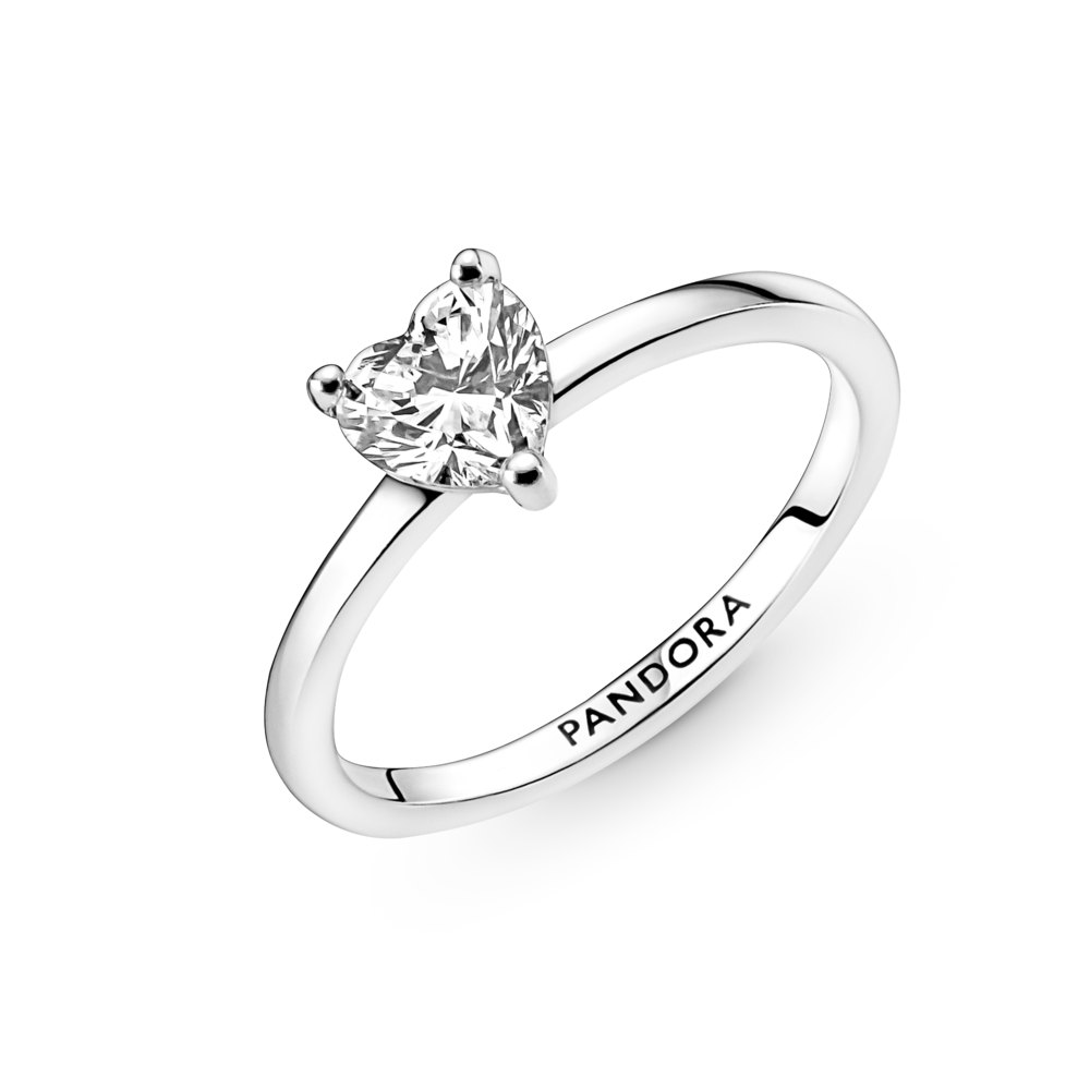 Heart sterling silver ring with clear cubic zirconia