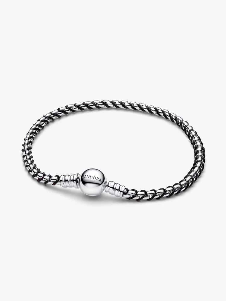 Braided sterling silver box chain bracelet with bl