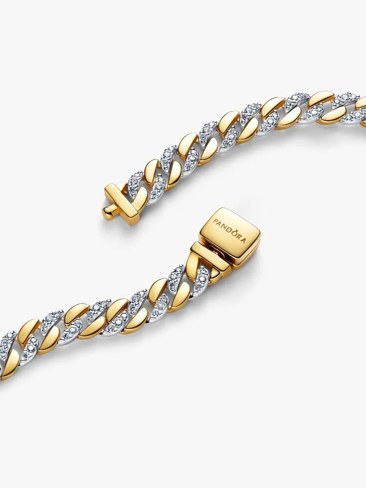Cuban chain sterling silver and 14k gold-plated br