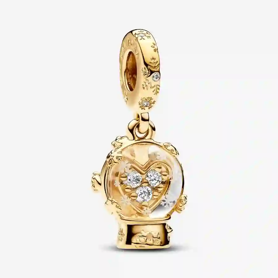 Snow globe 14k gold-plated dangle with clear cubic zirconia and transparent Murano glass