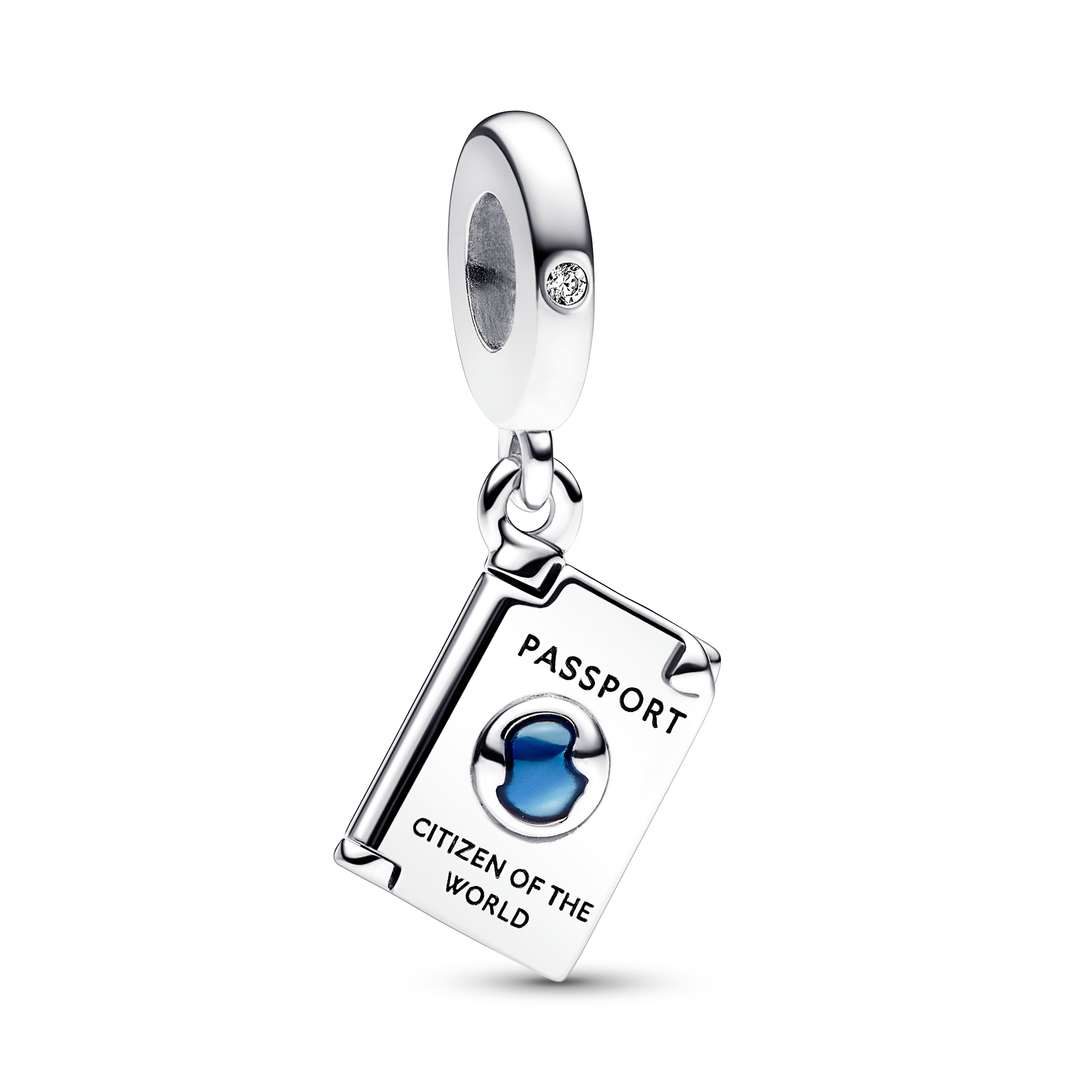 Passport sterling silver dangle with clear cubic z