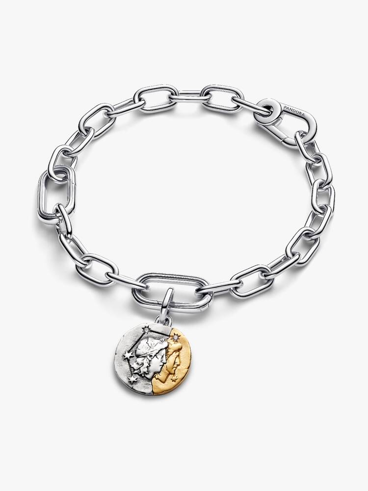 Gemini sterling silver and 14k gold-plated medallion with clear cubic zirconia