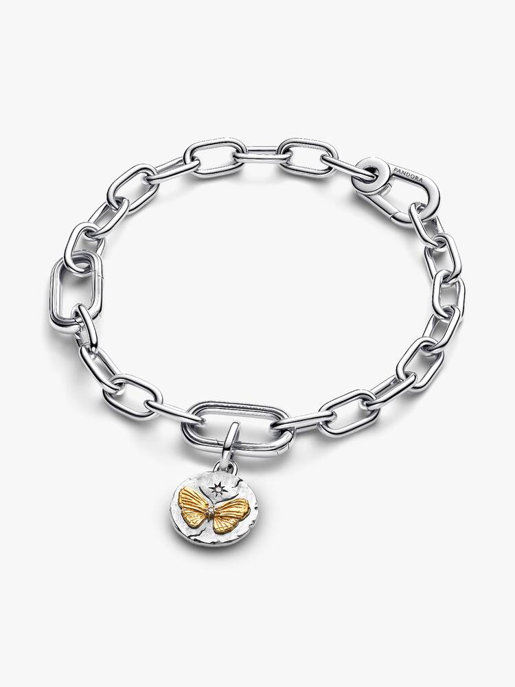 Butterfly sterling silver and 14k gold-plated medallion with clear cubic zirconia
