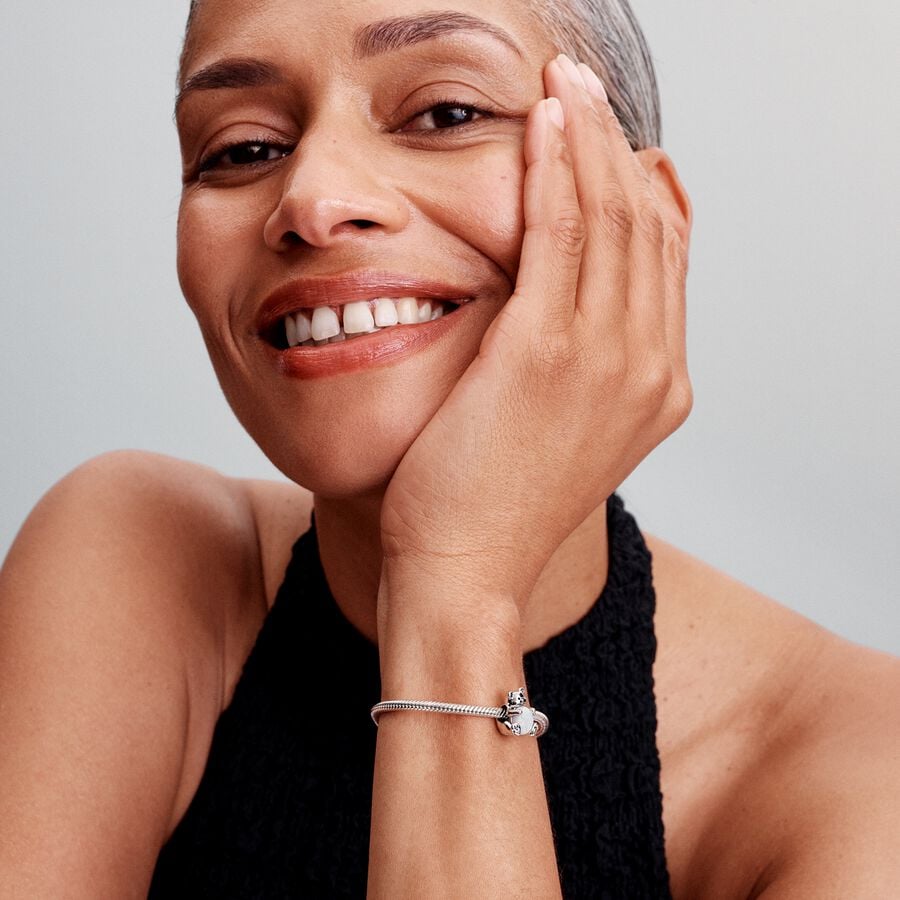 Polar bear sterling silver charm with white lab-cr