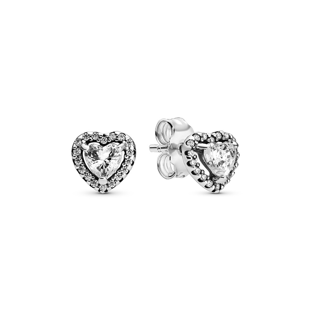 Heart sterling silver stud earrings with clear cub