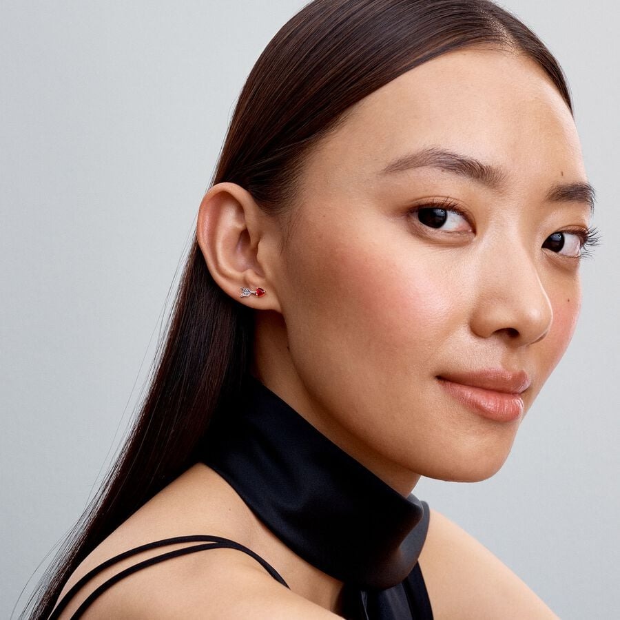 Heart arrow sterling silver stud earrings with red