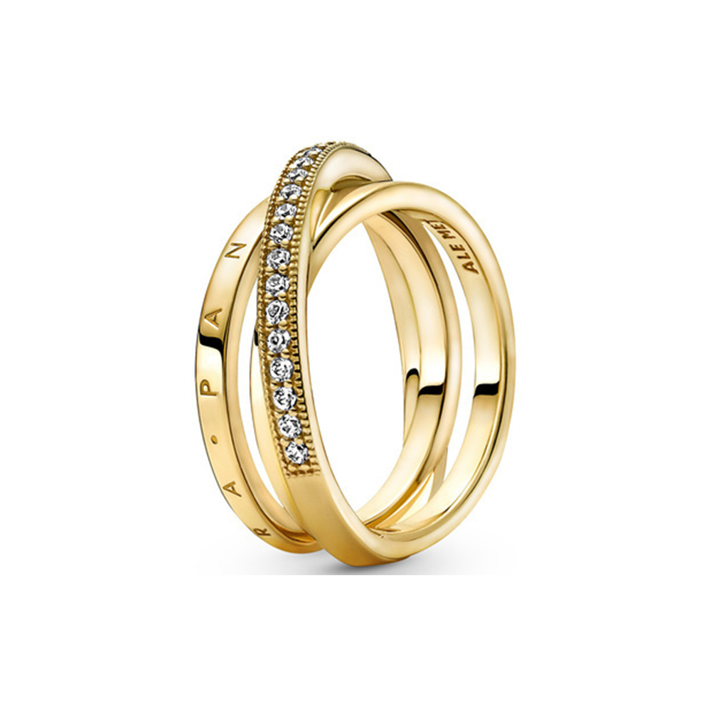 Pandora logo 14k gold-plated ring with clear cubic