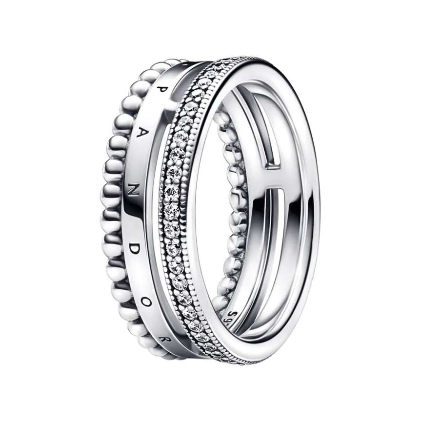 Pandora logo sterling silver ring with clear cubic