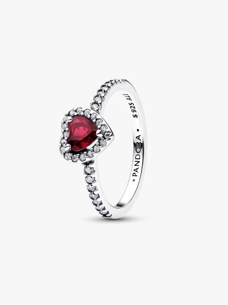 Heart sterling silver ring with fuchsia rose crystal and clear cubic zirconia