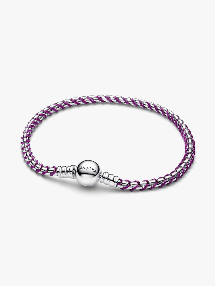 Braided sterling silver box chain bracelet with pu