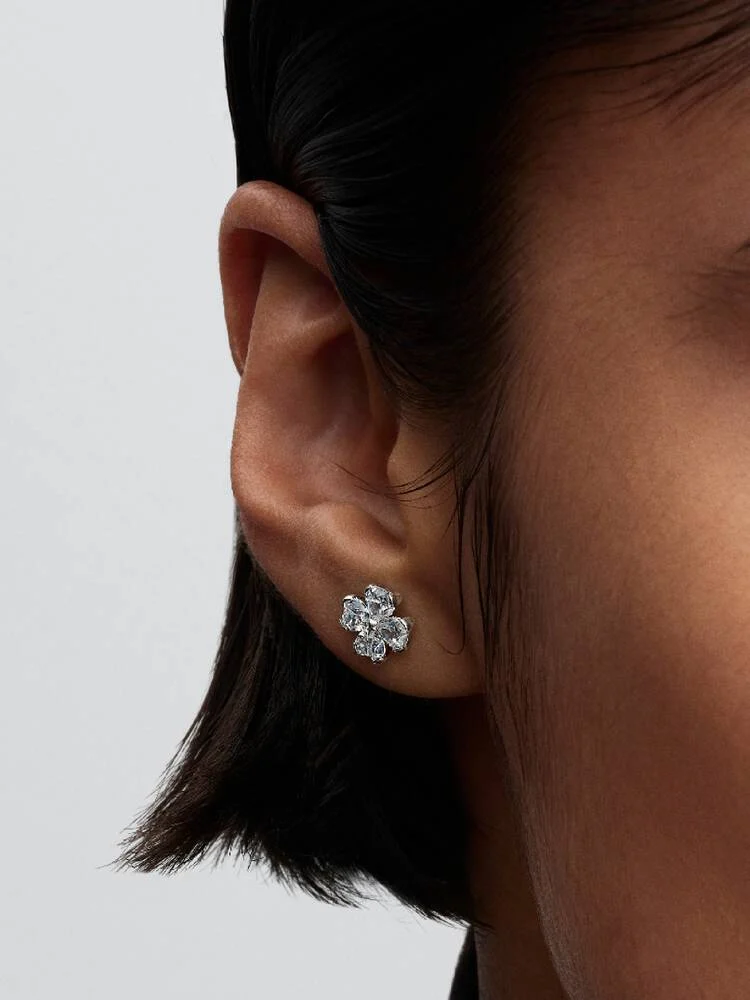 Clover sterling silver stud earrings with clear cu