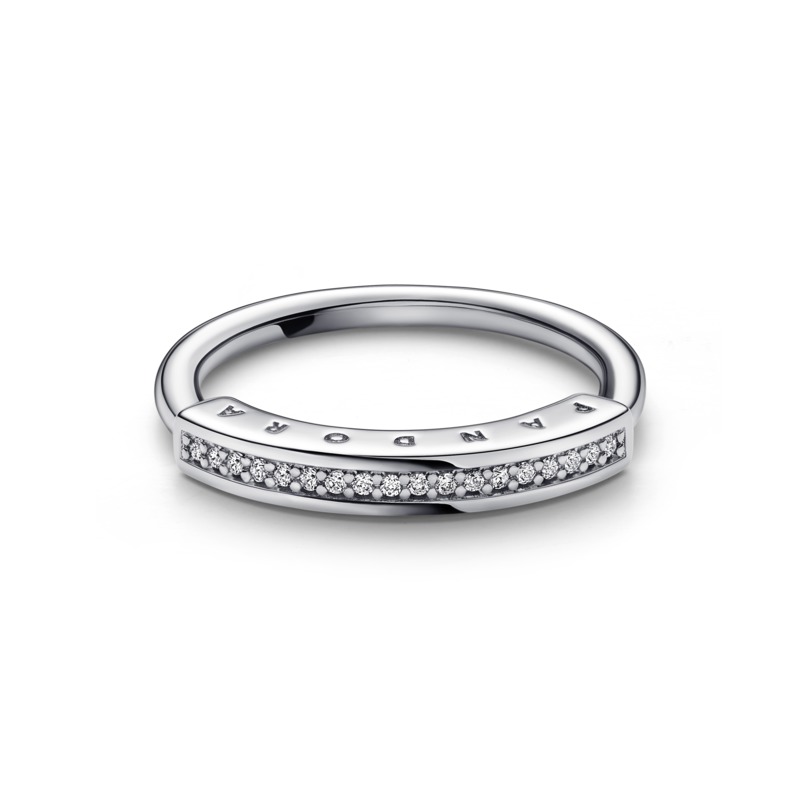 Pandora logo sterling silver ring with clear cubic zirconia