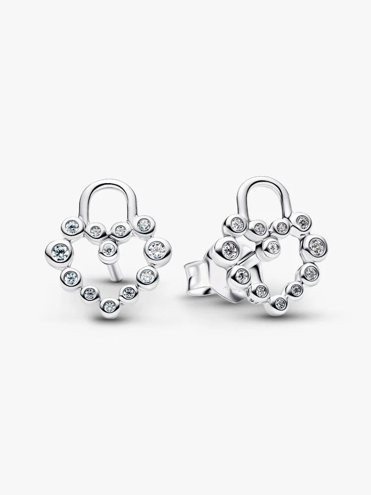 Heart padlock sterling silver stud earrings with c