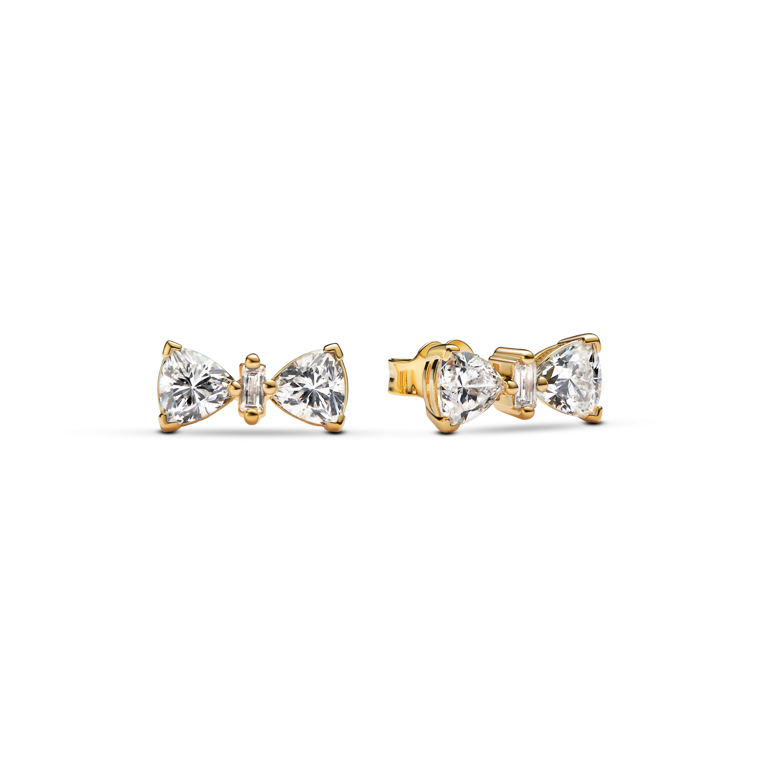 Bow 14k gold-plated stud earrings with clear cubic