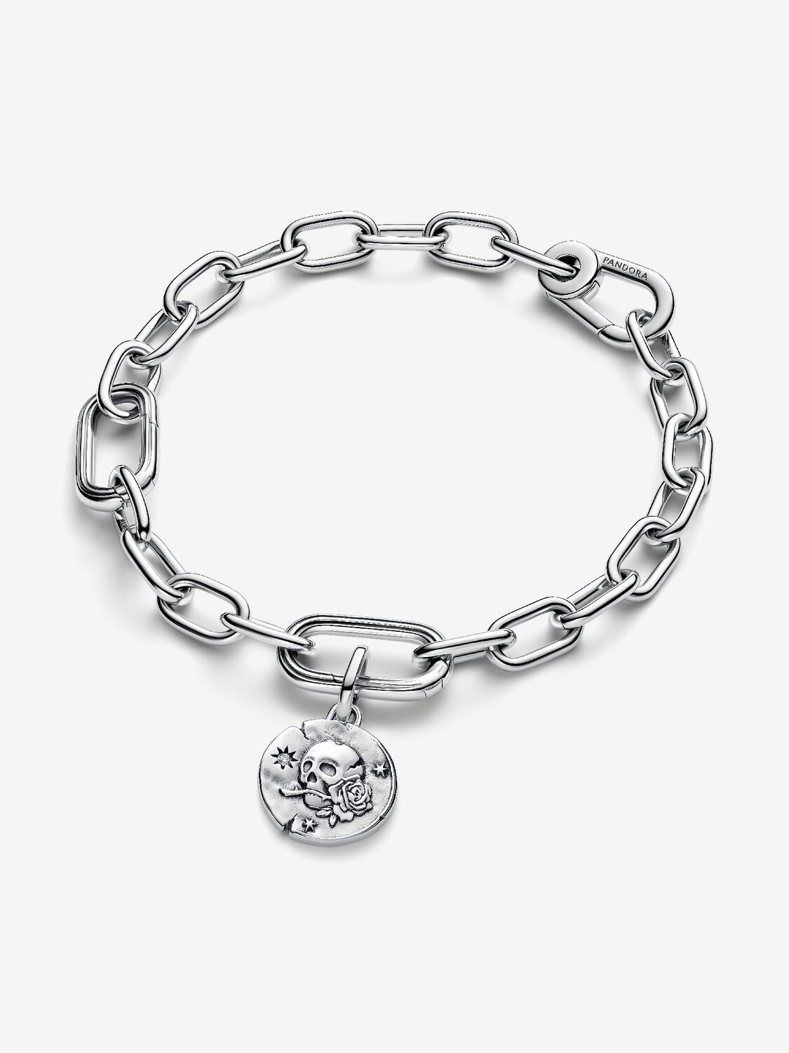 Skull sterling silver medallion with clear cubic z