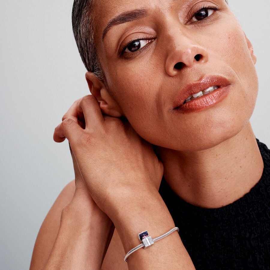 Gift box sterling silver charm with clear and red 