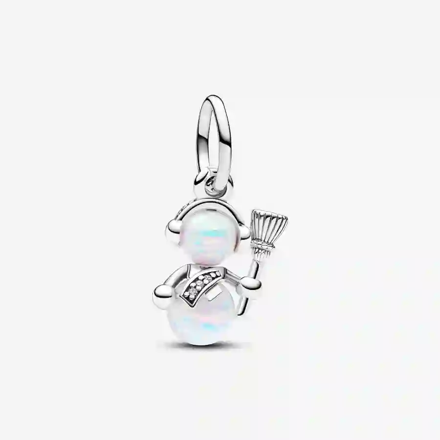 Snowman sterling silver dangle with white lab-created opal and clear cubic zirconia