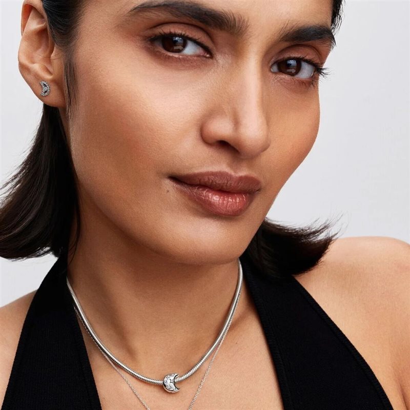 Moon sterling silver stud earrings with clear cubi