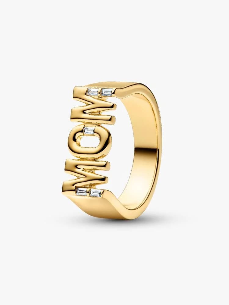 MOM 14k gold-plated ring with clear cubic zirconia