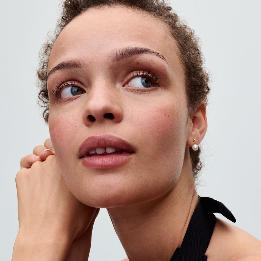 14k Gold-plated drop Earrings with white treated freshwater cultured pearl and clear cubic zirconia