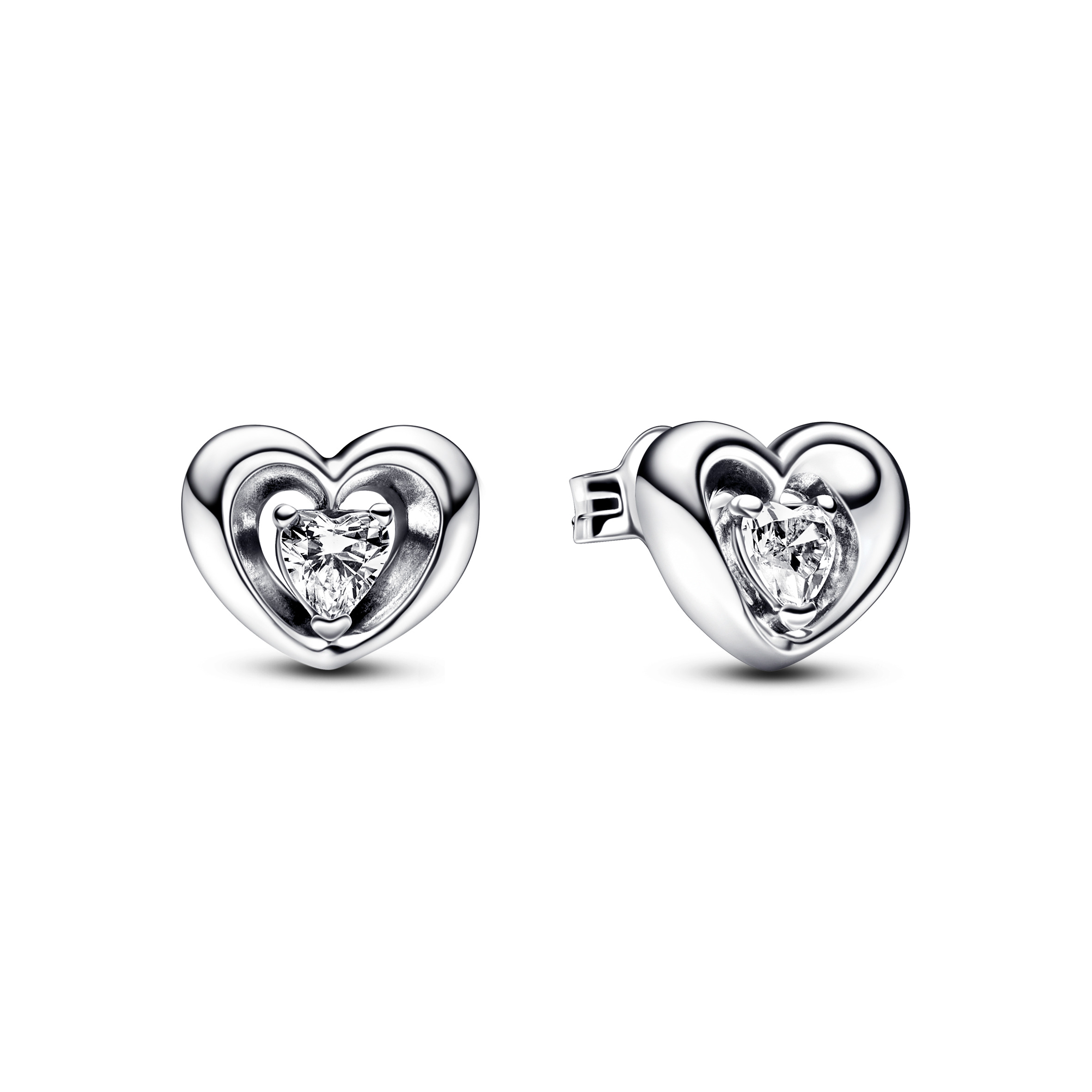 Heart sterling silver stud earrings with clear cubic zirconia