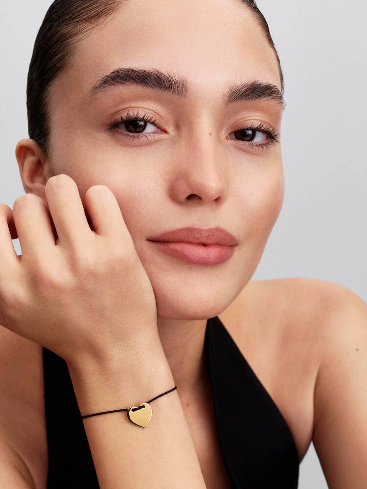 Engravable heart 14k gold-plated sliding bracelet 