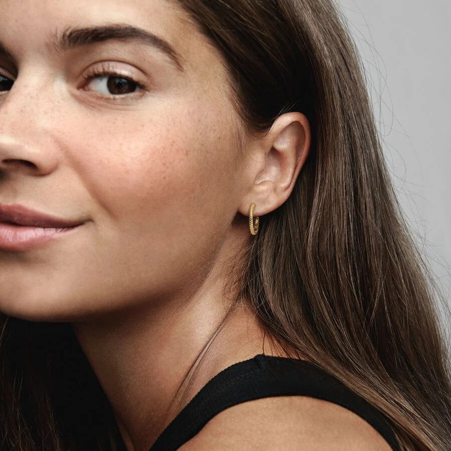 Snake chain pattern 14k gold-plated hoop earrings