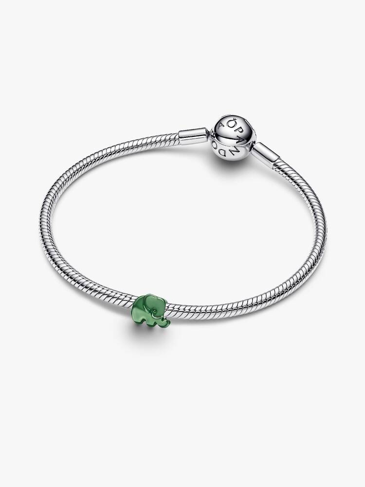 Elephant sterling silver min charm with green enamel
