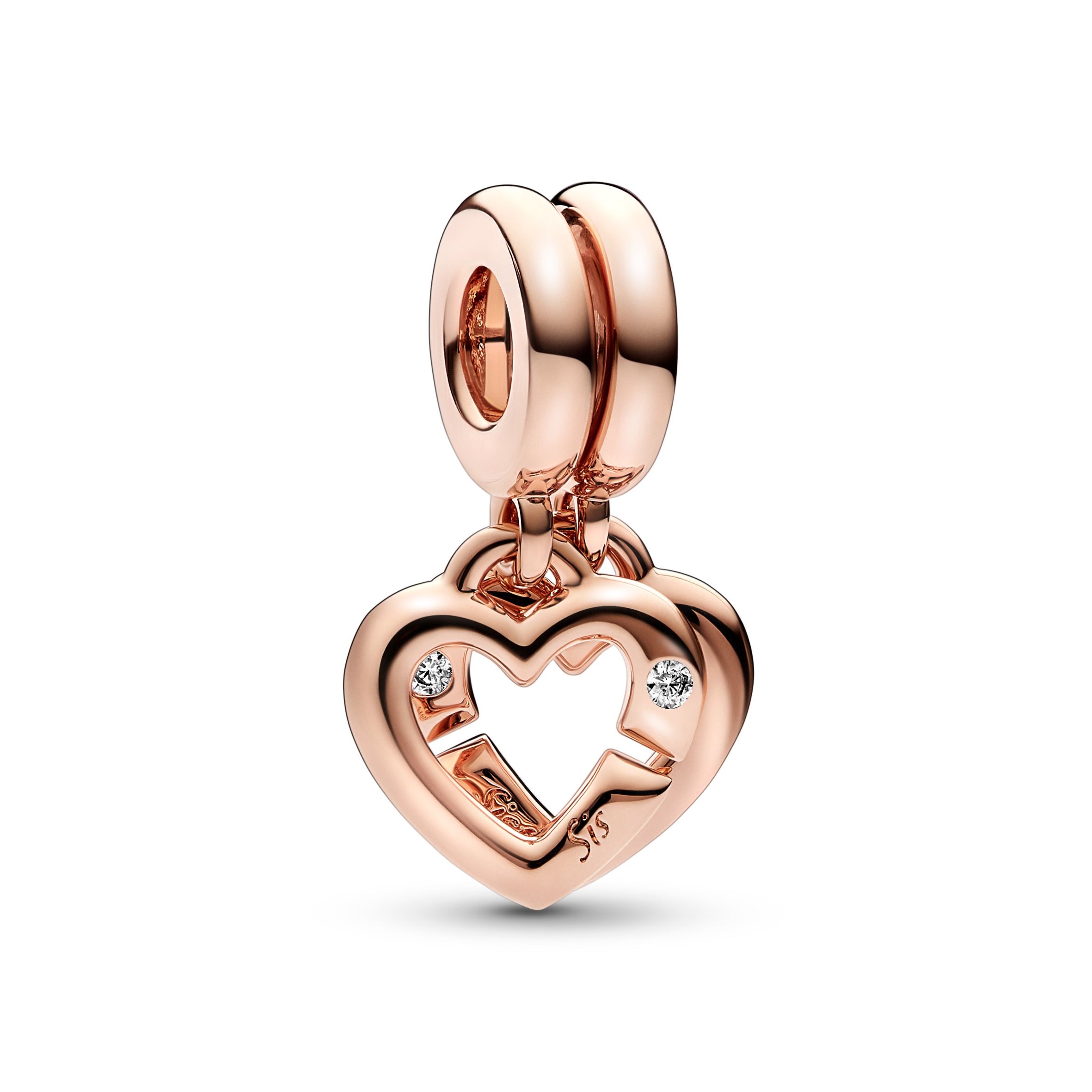 Heart 14k rose gold-plated double dangle with clea