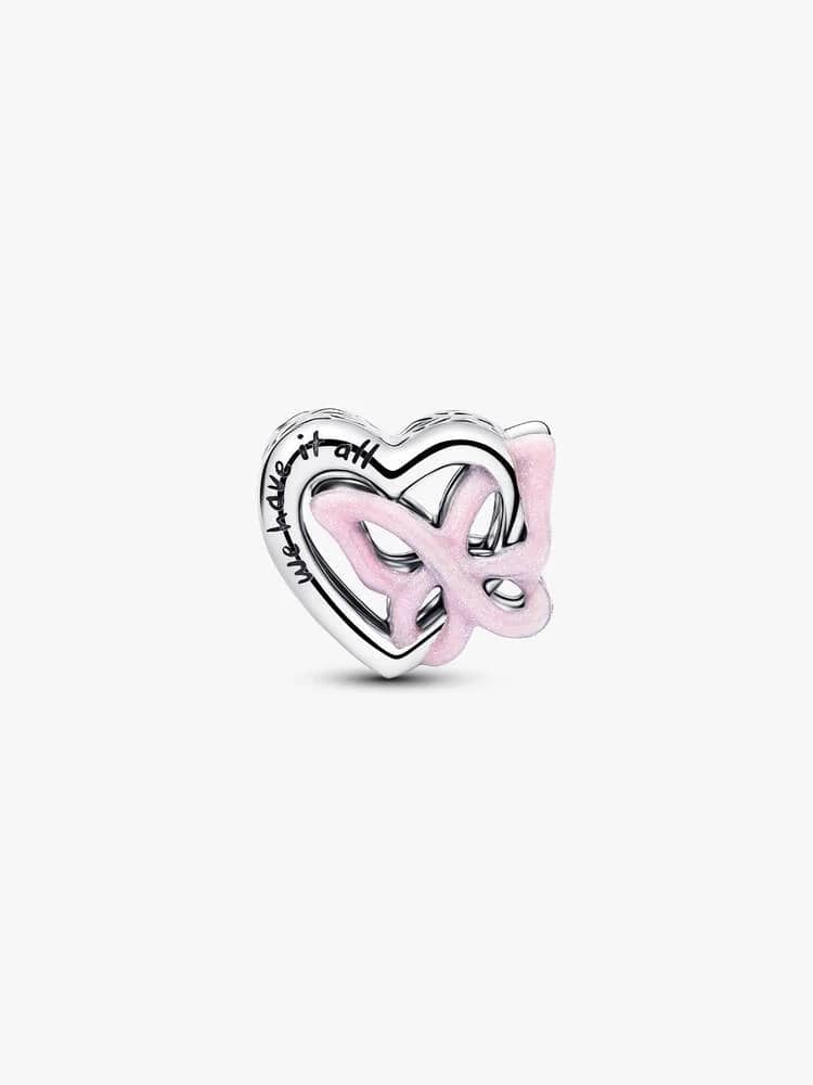 Heart and butterfly sterling silver charm with gli