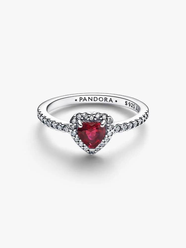 Heart sterling silver ring with fuchsia rose crystal and clear cubic zirconia