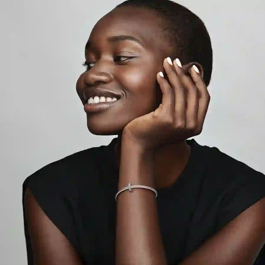 Abstract silver spacer with cubic zirconia