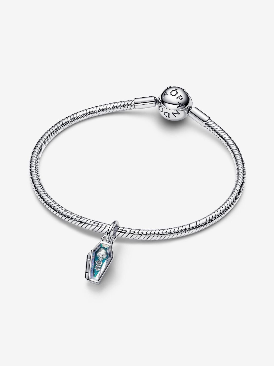 Openable coffin sterling silver dangle with clear 