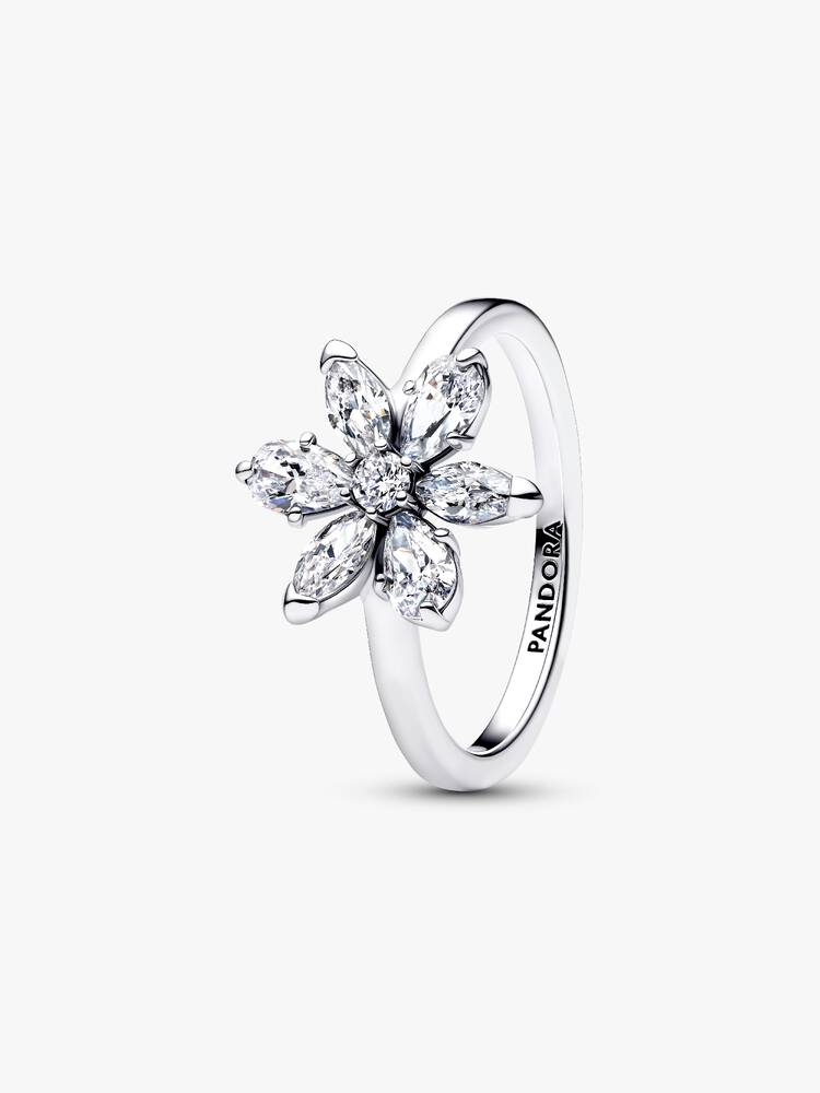 Herbarium cluster sterling silver ring with clear cubic zirconia