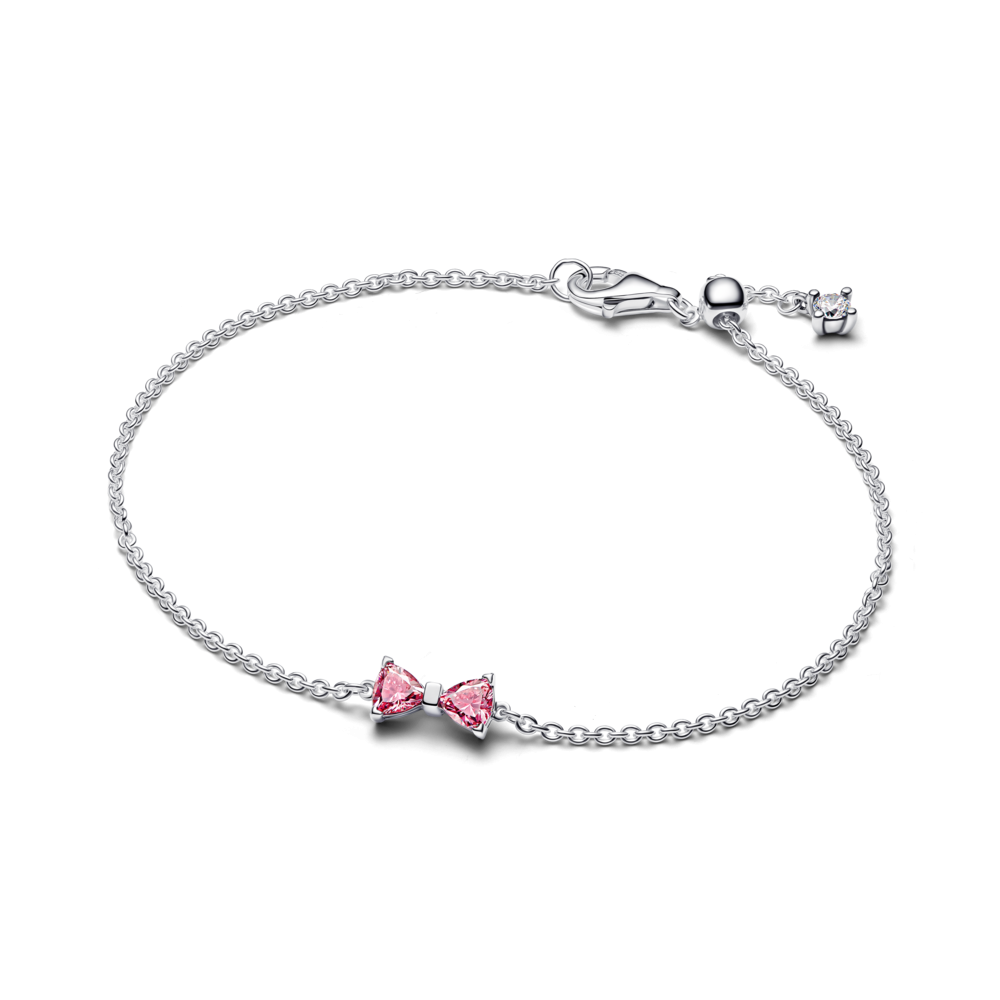 Bow sterling silver bracelet with fancy pink and c