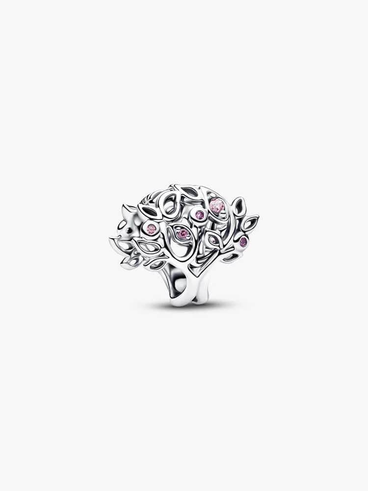 Family tree sterling silver charm with fancy pink 
