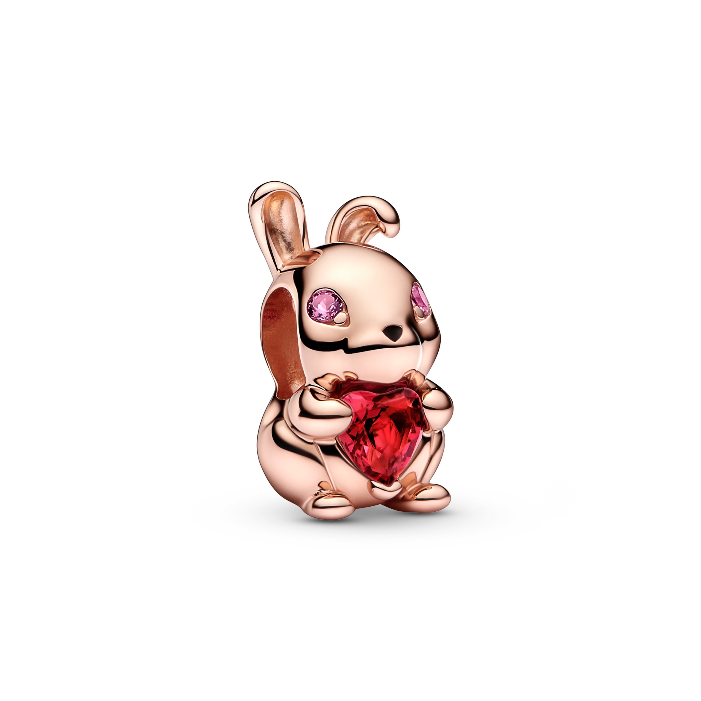 Rabbit 14k rose gold-plated charm with cherries jubilee red, phlox pink crystal and black enamel