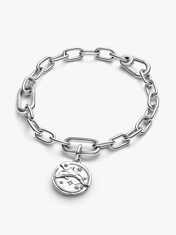 Dolphin sterling silver medallion with clear cubic zirconia