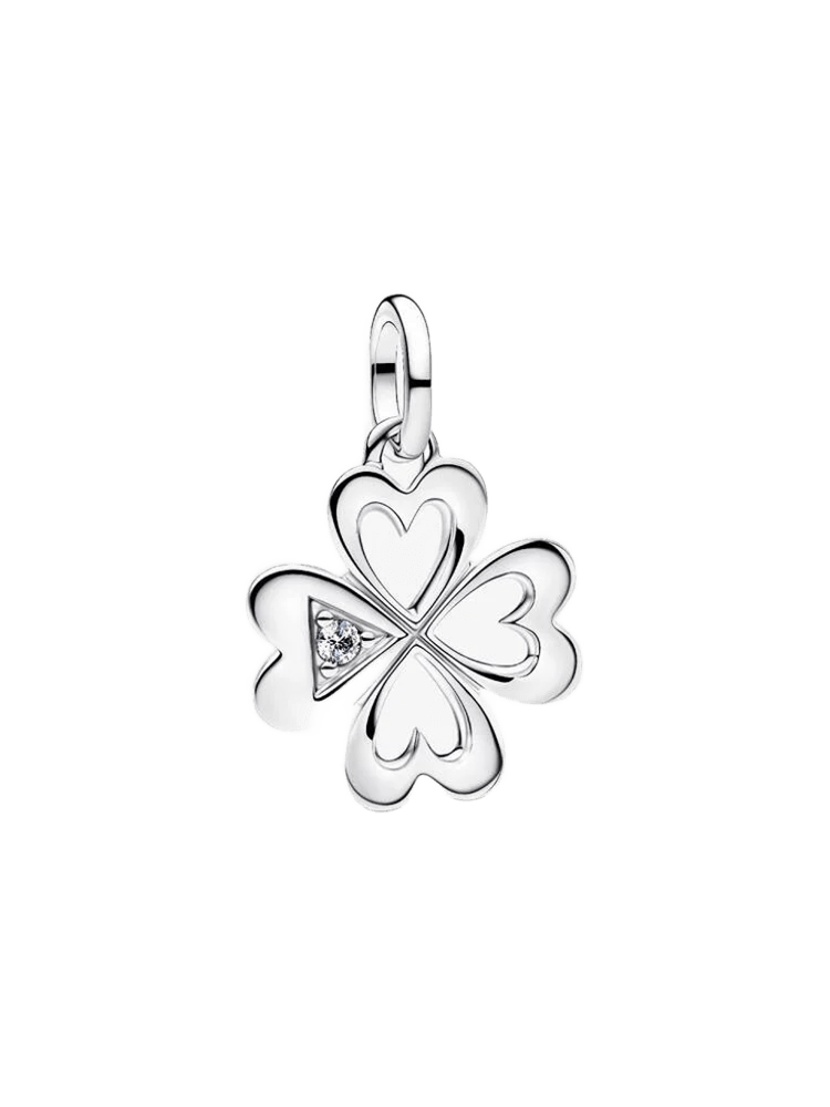 Clover sterling silver medallion with clear cubic 