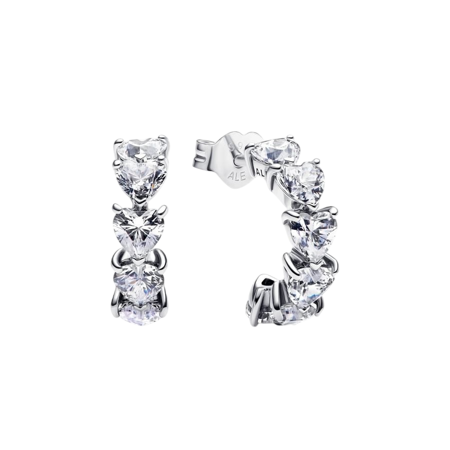 Hearts sterling silver hoop earrings with clear cu