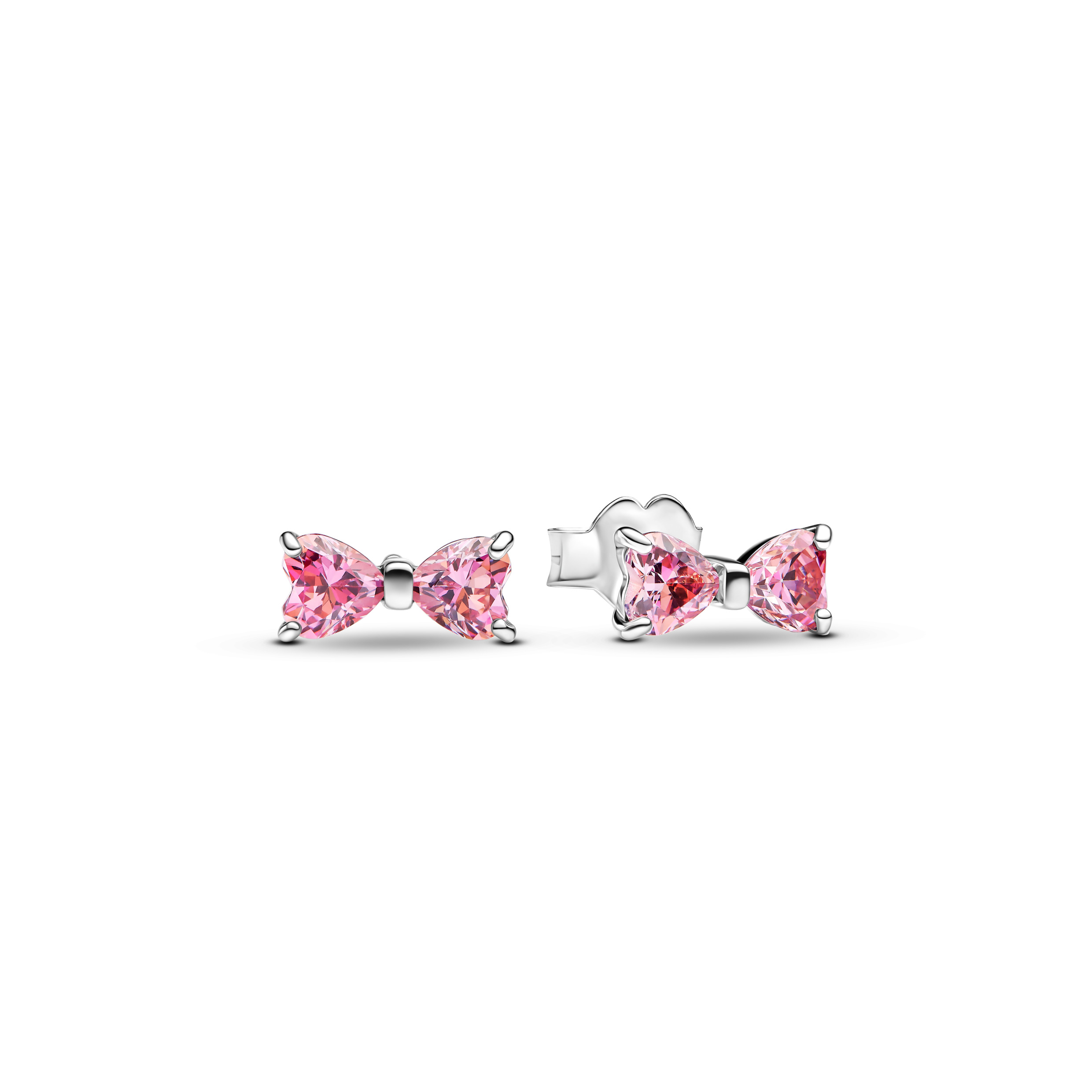 Bow sterling silver stud earrings with fancy pink 