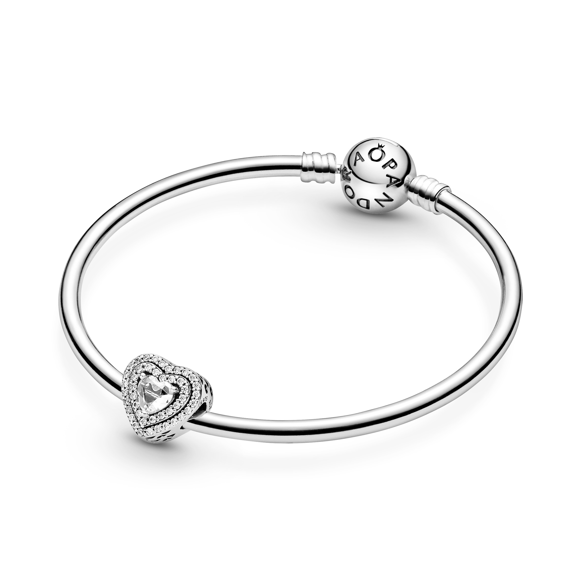 Heart sterling silver charm with clear cubic zirco