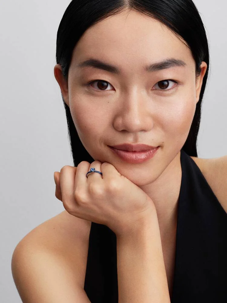 Heart sterling silver ring with blue crystal and b