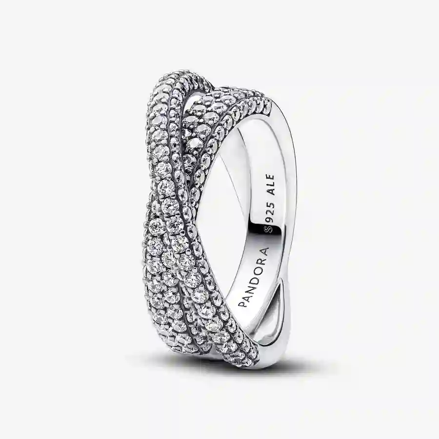 Dual band sterling silver ring with clear cubic zi