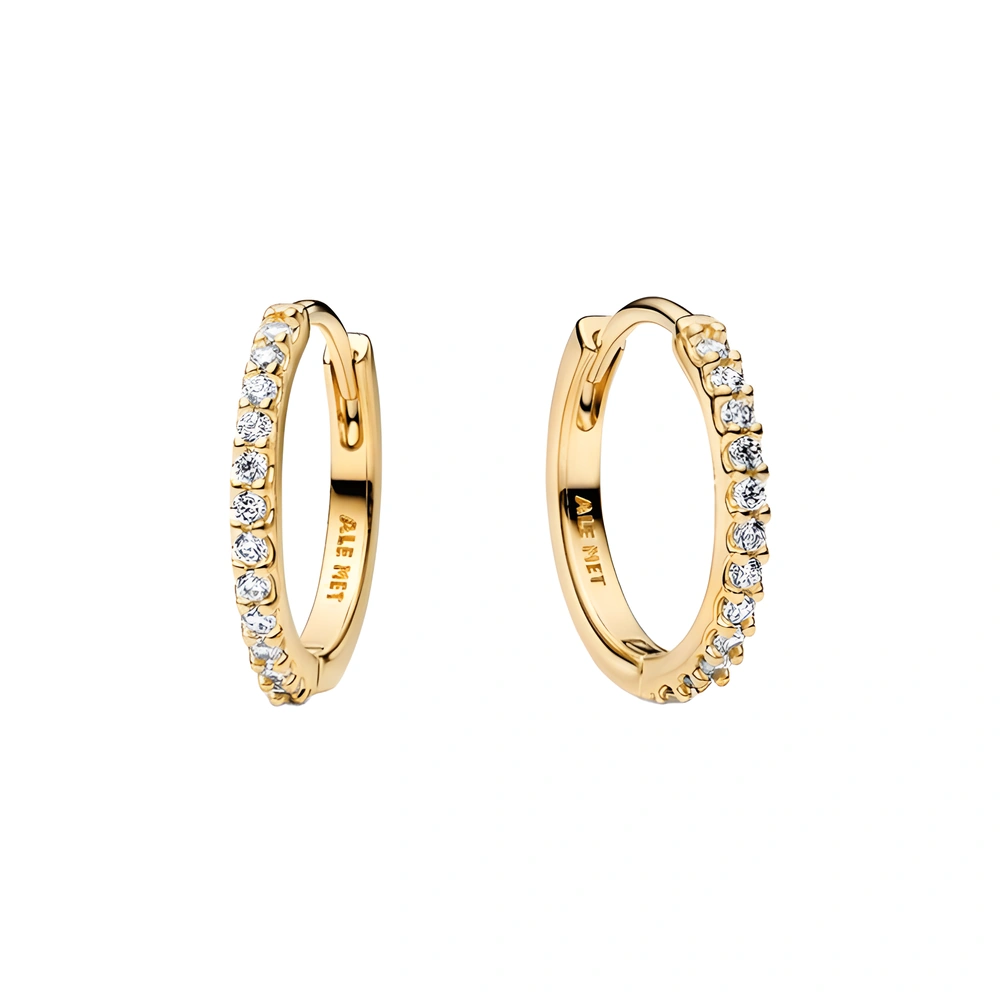14k gold-plated hoop earrings with clear cubic zirconia, 16 mm