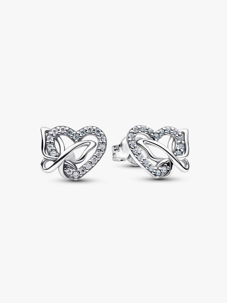 Heart and butterfly sterling silver stud earrings 
